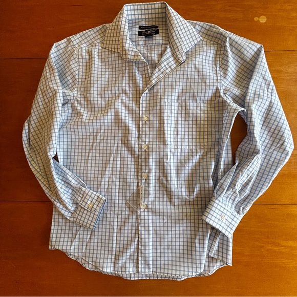 Probto Uomo L white and blue window pane long sleeve button-down dress shirt - Picture 1 of 7